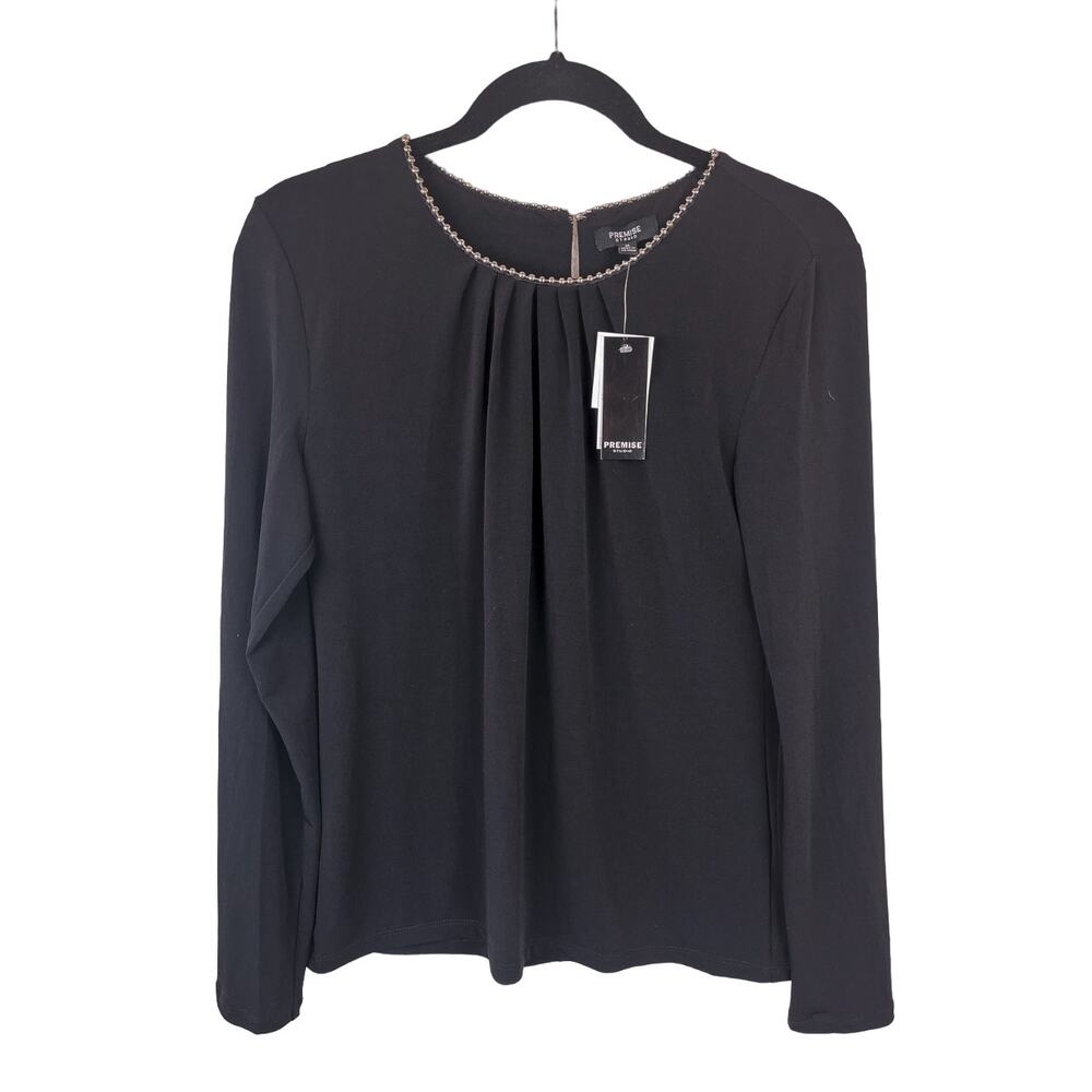 Premise Studio Women’s Top Blouse Size Medium Long Sleeve Silver Balls in Black